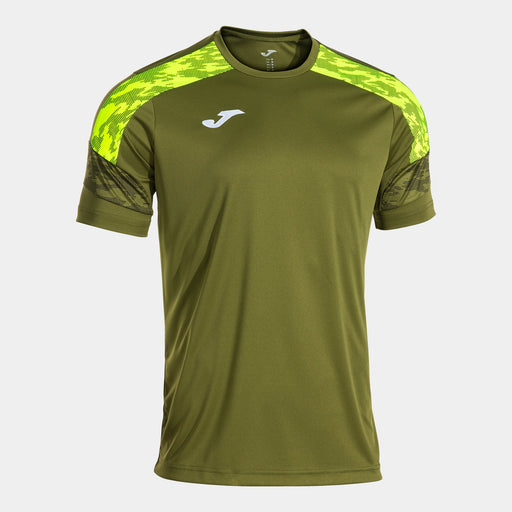 Green sports jersey with neon yellow accents on a white background