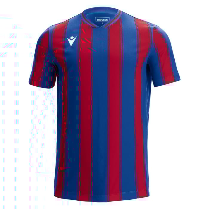 Blue and red striped sports jersey on a white background