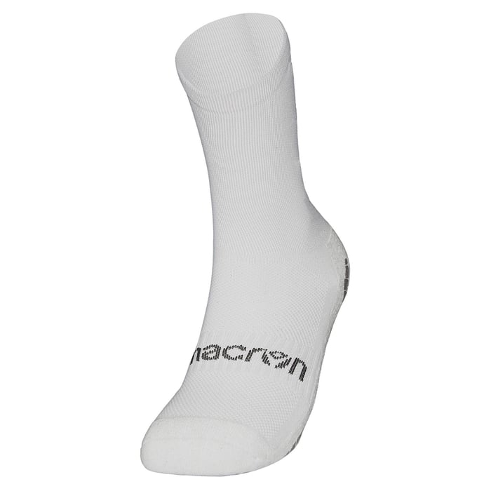 White sock with 'macron' branding on a white background