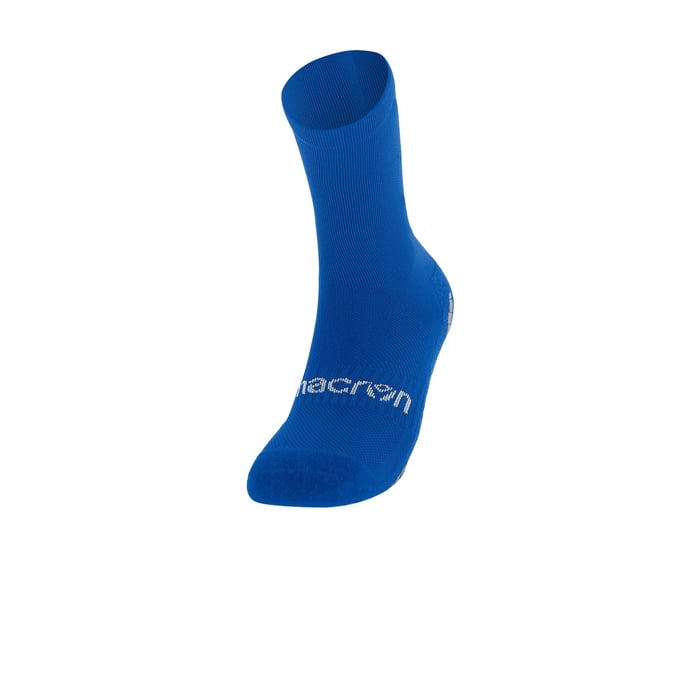 Blue sock with a brand logo on a white background