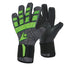 Pair of black and green gloves on a white background