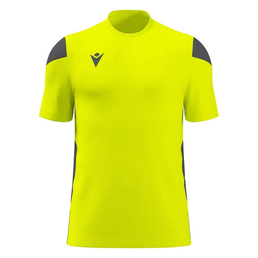 Yellow sports jersey with black accents on a white background