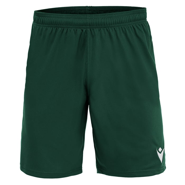 Green shorts with a small logo on a white background
