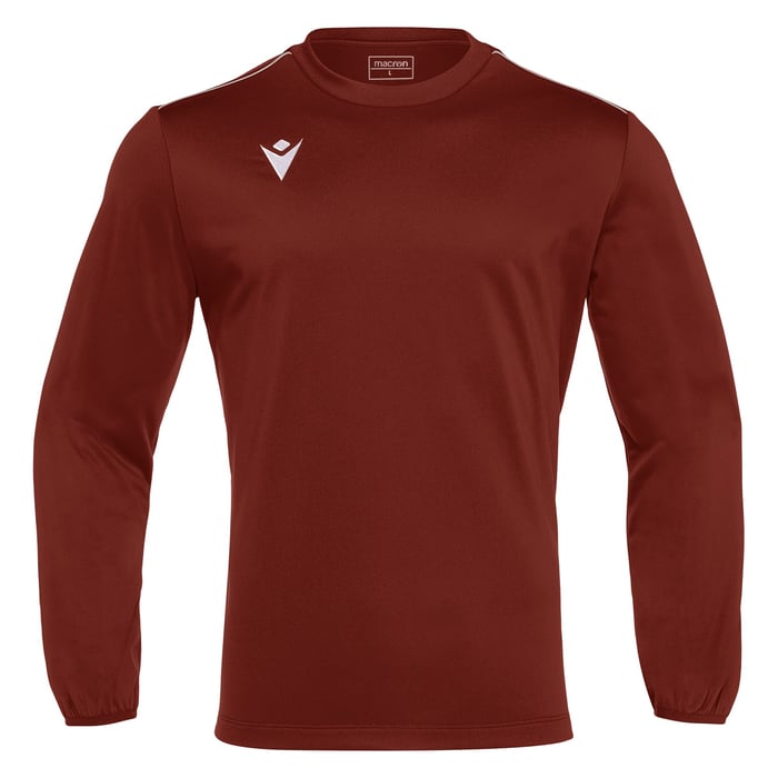 Maroon long-sleeve shirt with a logo on a white background