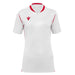 White polo shirt with red accents on a white background