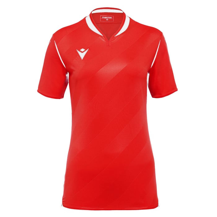 Red sports jersey with white accents on a white background