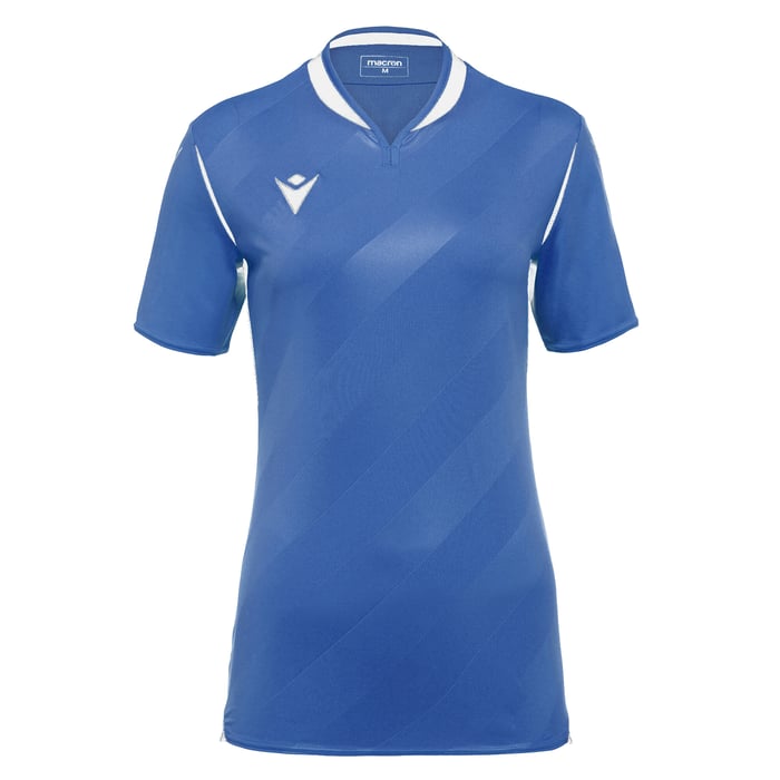 Blue sports jersey with white accents on a white background