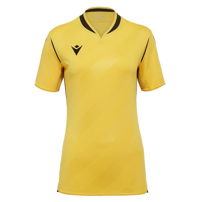 Yellow sports jersey with black accents on a white background