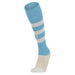 Blue and white knee-high sock on a white background