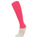 Pink knee-high sock with white toe and heel on a white background