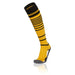 Yellow and black striped sock on a white background