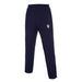 Navy blue pants with a white logo on a white background