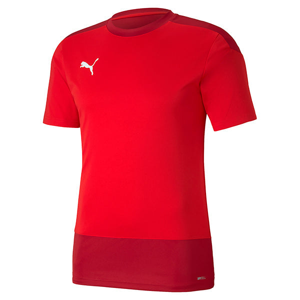 A short-sleeved Puma TeamGOAL training shirt in red with a darker red lower panel and a white Puma logo on the chest.