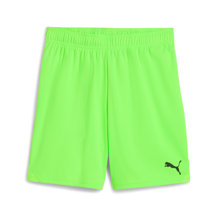 A pair of green Puma Team GOAL 25 shorts with a Puma logo on the left side.