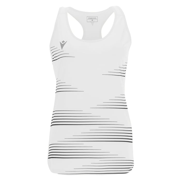White tennis dress with black stripes on a white background