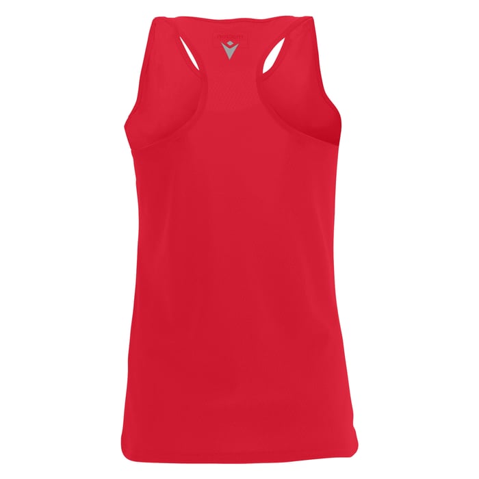 Red tank top with a brand logo on a white background