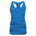 Blue tank top with black accents on a white background