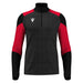 Black and red long-sleeve athletic shirt with a brand logo on a white background