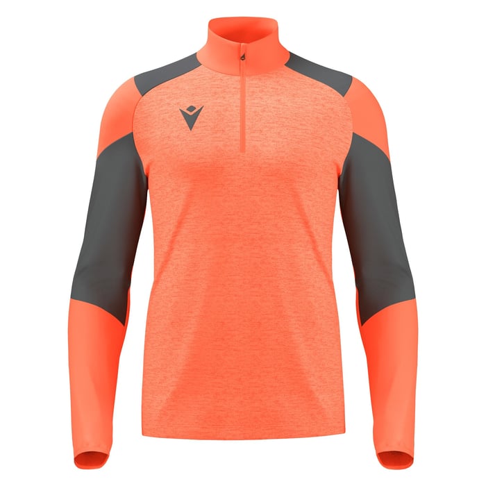 Orange and black long-sleeve athletic top on a white background