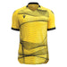 Yellow sports jersey with black geometric pattern on a white background