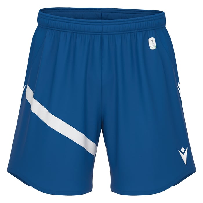 Blue shorts with a white stripe on a white background