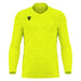 Bright yellow long-sleeve sports shirt with a brand logo on a white background