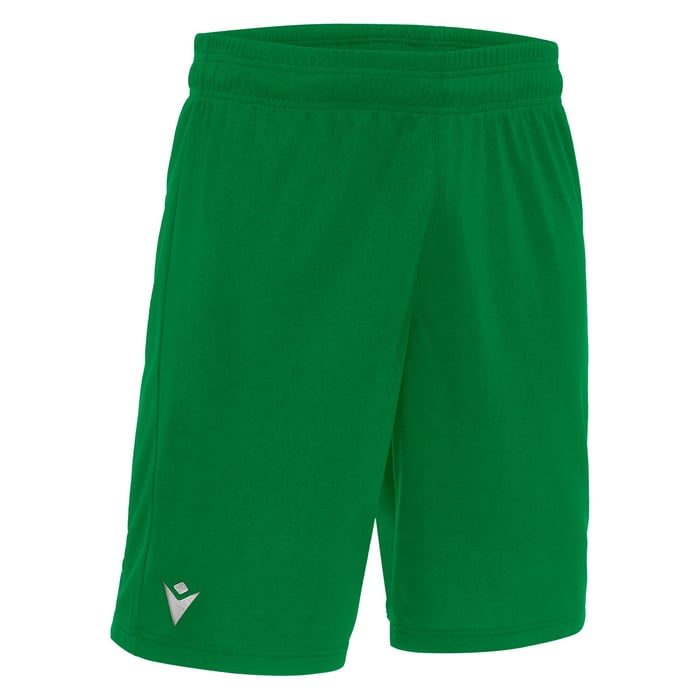 Green shorts with a logo on a white background