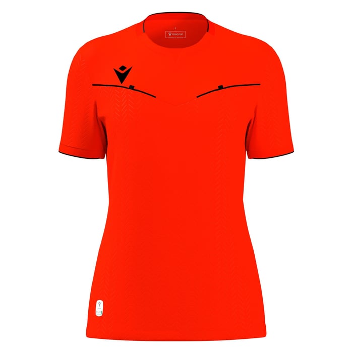 Orange sports jersey with a logo on a white background