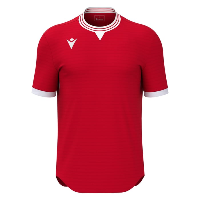Red sports jersey with white accents on a white background