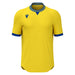 Yellow sports jersey with blue accents on a white background