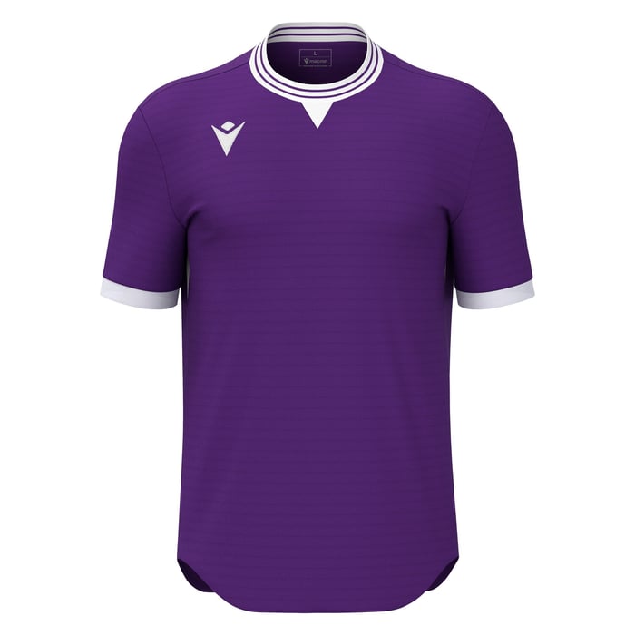 Purple sports jersey with white accents on a white background
