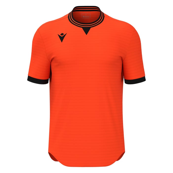 Orange sports jersey with black accents on a white background