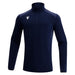Navy long-sleeve athletic shirt with a logo on a white background