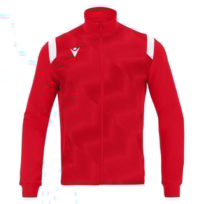 Red jacket with white accents on a white background