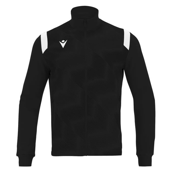 Black jacket with white accents on a white background