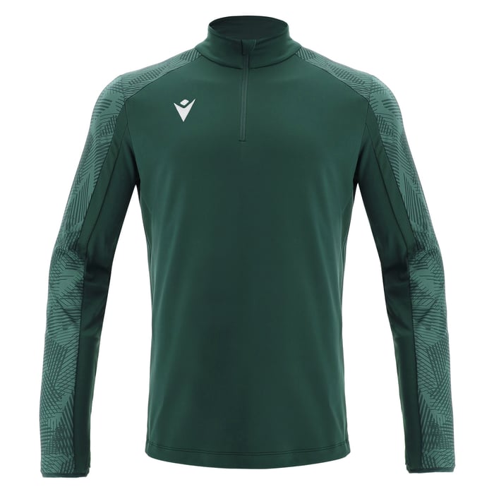Green long-sleeve athletic shirt with a brand logo on a white background