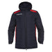 Black puffer jacket with red accents and Macron logo on a white background