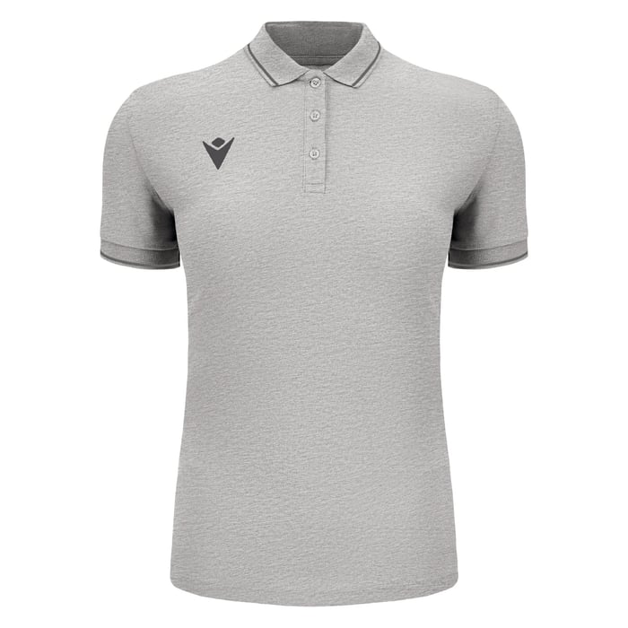 Gray polo shirt with a logo on a white background
