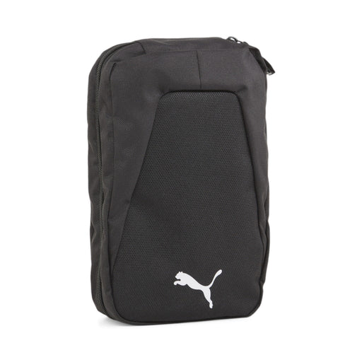 A black Puma Team Goal Wash Bag with a zipper closure and the Puma logo on the front.