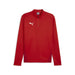 A red Puma Team Goal Training 1/4 Zip Top for kids, with long sleeves and a quarter zip neckline.