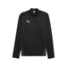 A black Puma Team Goal Training 1/4 Zip Top for kids, with long sleeves and a quarter zip neckline.
