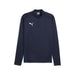 A navy Puma Team Goal Training 1/4 Zip Top for kids, with long sleeves and a quarter zip neckline.