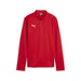 A red Puma Team Goal Training 1/4 Zip Top for women with long sleeves and a quarter zip neckline.