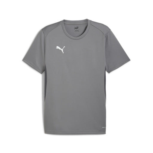 A short-sleeved grey Puma t-shirt for kids, with the Puma logo visible on the chest.