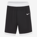 Black shorts with white Nike logo on a white background