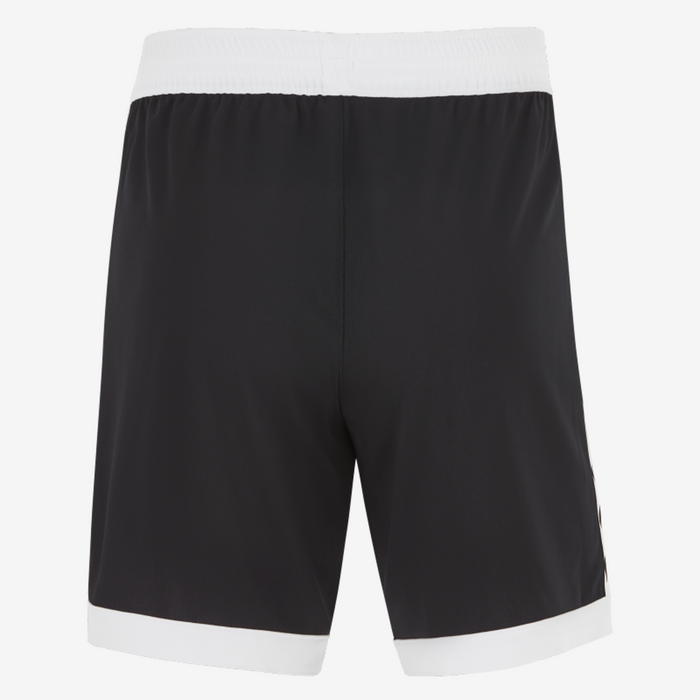 Black shorts with white trim on a white background