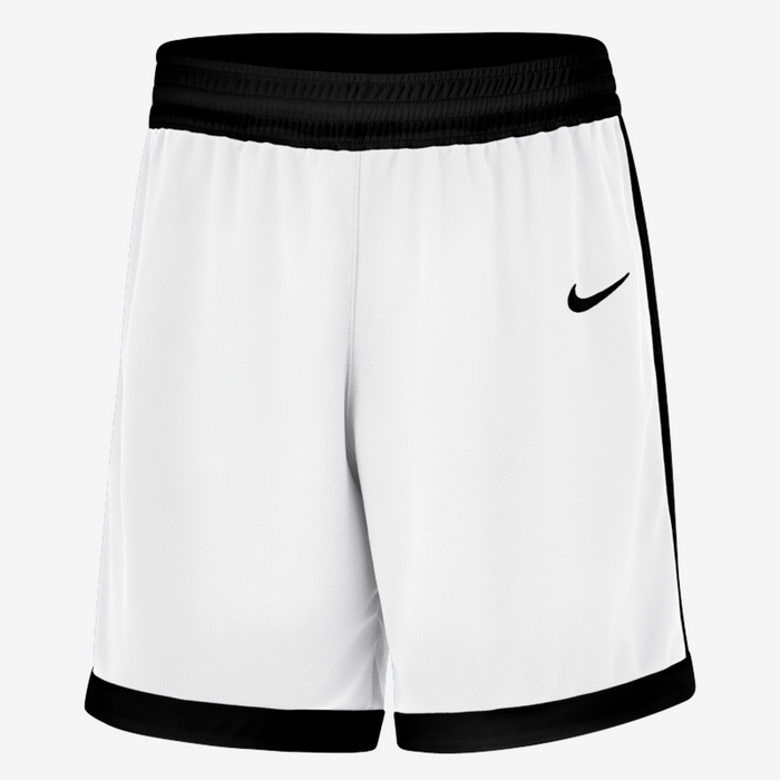White shorts with black accents and Nike logo on a white background