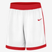 White shorts with red accents and Nike logo on a white background