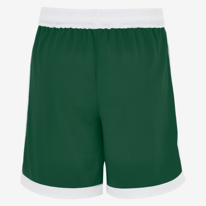 Green shorts with white trim on a white background