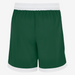 Green shorts with white trim on a white background